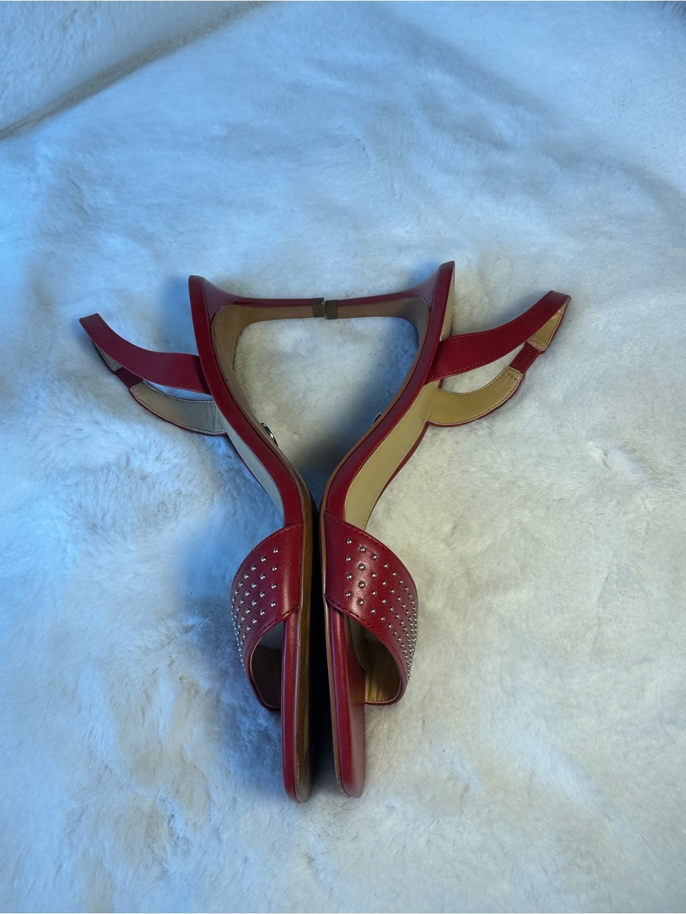 MICHAEL Michael Kors Mika Scarlet Red Studded Slingback Sandals Size 8.5 - Picture 3 of 8